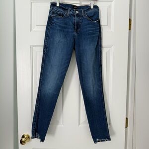 Express Dark Blue Skinny Jeans, 2R Mid Rise, Raw Hem